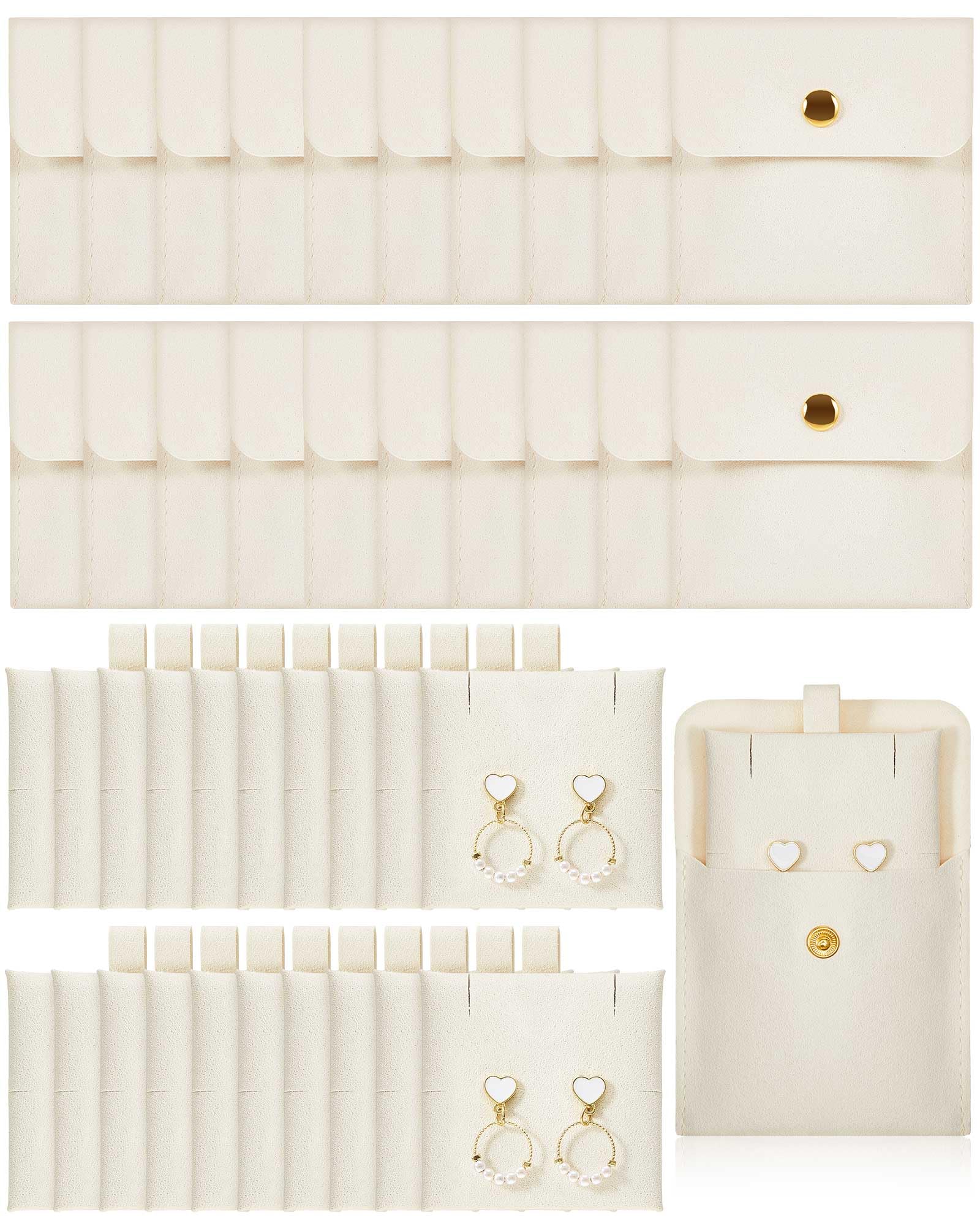 Ferreve 20 Pcs Microfiber Jewelry Pouch with Insert Pad Snap Button 8x8cm Jewelry Packaging Gift Bags for Rings Necklace Bracele