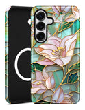 Aitipy Compatible with MagSafe Case for Samsung Galaxy S23 FE, Cute Aesthetic Stained Glass Lily Flower Magnetic Design Phone Ca