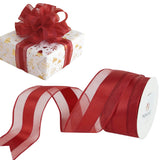 HUIHUANG Red Sheer Wired Ribbon with Satin Stripe 1-1/2 Red Wired Ribbon for Christmas Tree, Bows Making, Wreaths, Garland, Gif