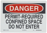 Brady 65817 10 Height, 14 Width, B120 Premium Fiberglass, Black And Red On White Color Confined Space Sign, Legend Danger, P