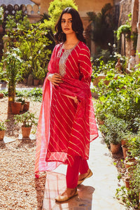 Gosriki Women'S Cotton Blend Straight Printed Kurta With Pant & Dupatta (Doremi-Pink-Nw-Gs_Xl_Pink_X-Large),Pink,,B0CJJZM2F7