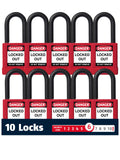 ABUS Premium Lockout Tagout Padlocks -10 Pack, OSHA Compliant Insulated Loto Locks, Keyed Different, 1 Key Per Lock (10, Red)