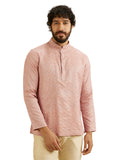 Manyavar Men's Viscose Blend Textured Short Kurta (Pink,XXXL)