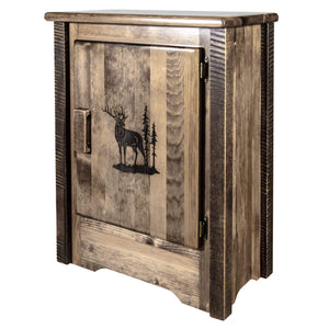 Montana Woodworks Homestead Collection Accent Cabinet With Laser Engraved Elk Design, Right Hinged, Stain & Clear, Stained & Cle