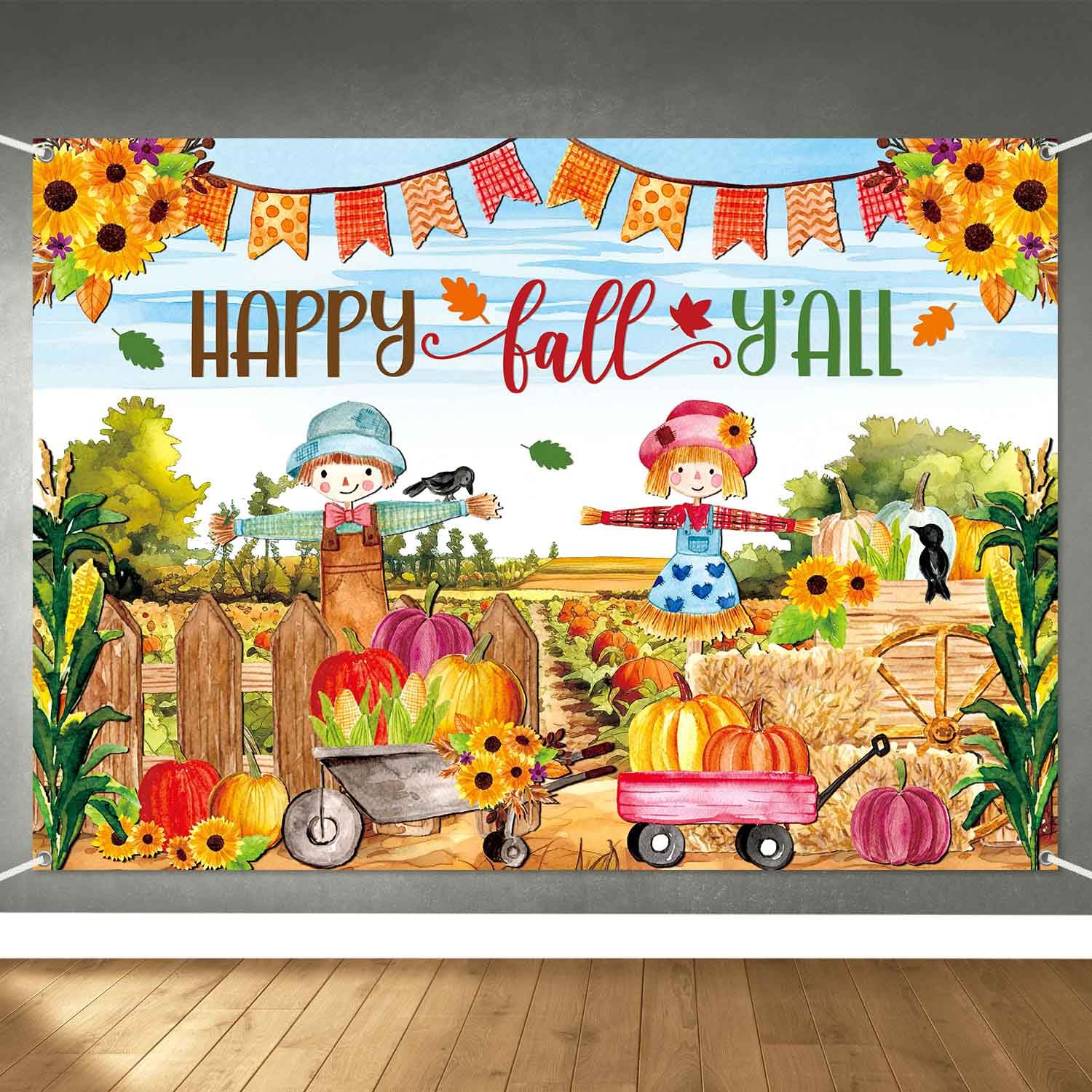 LDWLYW Fall Pumpkin Patch Backdrop Banner Large Happy Fall Backdrop Banners for Inside Outside Kids Autumn Harvest Pumpkin Patch