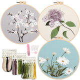 3 Sets Of Starter Kits For Embroidery Beginners, Including 3* Embroidery Cloth With Patterns, Hoop, Needle, Manual And Other Man