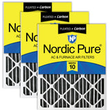 Nordic Pure 14x25x2 (13 1/2 x 24 1/2 x 1 3/4) Furnace Air Filters MERV 10 Pleated Plus Carbon 3 Pack