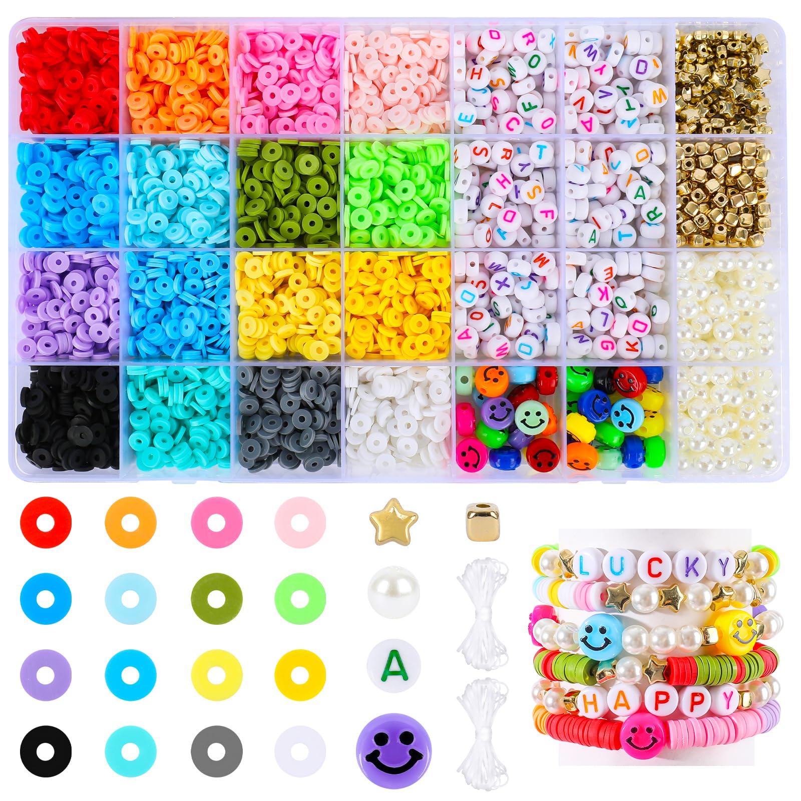 Bracelet Making Kit Beads, 12 Color Clay Beads Friendship Alphabet Beads Jewelry Making Kit, Seed Beaded Smile Butterfly Beaded 