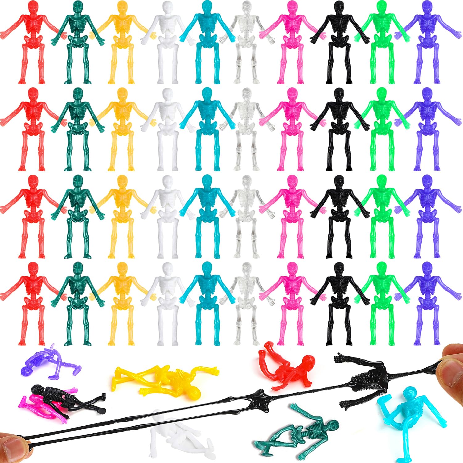 DIYASY Stretchy Skeletons Toys, 50 Pack Halloween Party Favors for Kids Stretchy Skull Bulk Set Boys Girls Prizes Gifts Goodies 