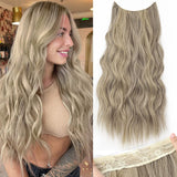 KooKaStyle Invisible Wire Hair Extensions with Transparent Headband Adjustable Size 4 Secure Clips Long Wavy Secret Wire Hairpie