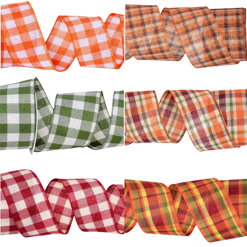 Fall Ribbon Solid Color Meseey Fall Color Plaid Ribbon 6 Roll Total 30 Yards 2-1/2 Inch Autumn ...