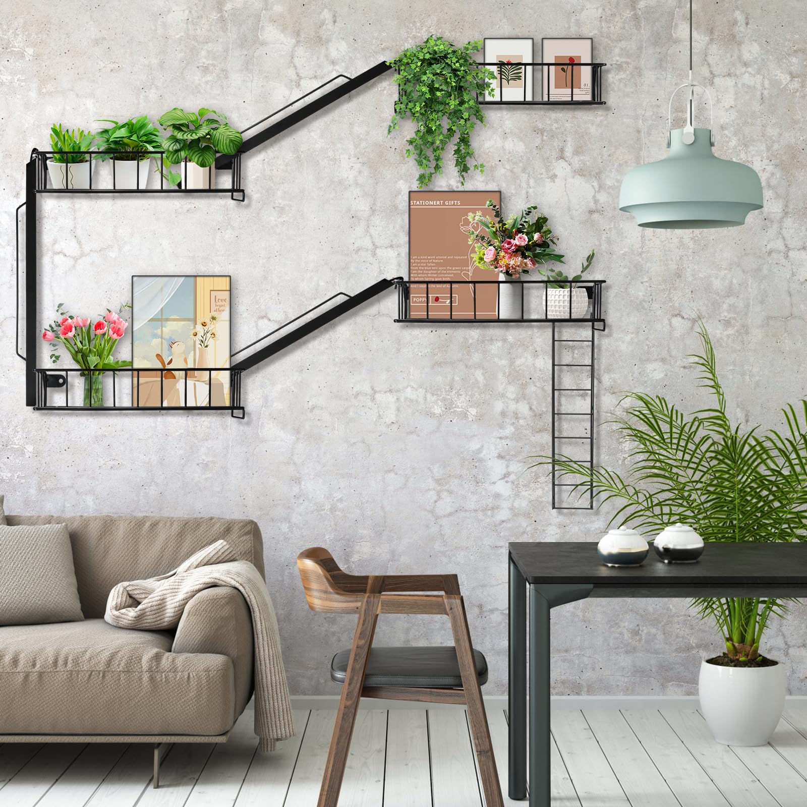 BEKIKAIPING Fire Escape Shelf Wall Floating Shelves New York Metal Decorative Wall Organizer Ladder Firescape Book Shelving for