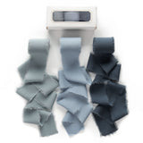 Pretty Jolly Chiffon Ribbon for Gift Wrapping 3 Rolls 2 Inch x 7Yd Dustyblue Silk Ribbons Set Handmade Fringe Fabric Ribbon for 