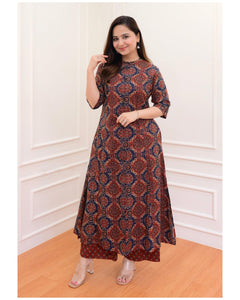 Gosriki Women'S Cotton Blend Straight Printed Kurta With Palazzo (Abp Maroon-Gs_Xxl_Wine_Xx-Large),Maroon,2,B0CNXT4S9H