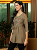 Libas Women'S Cotton Blend A-Line Kurtis (58238B_Brown Brown S
