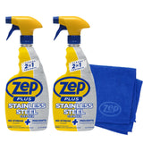 Zep Plus Stainless Steel Cleaner 32 oz (2 Pack) & Blue Microfiber Rag