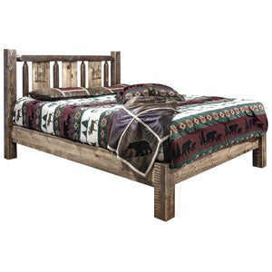 Montana Woodworks Homestead Collection Queen Platform Bed With Laser Engraved Elk Design, Stain & Clear Lacquer Finish