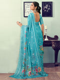 Satrani Women'S Kota Doriya Floral Printed Scalloped Border Pre Draped Ready To Wear One Minute Saree With Unstitched Blouse Piece (27Rs245N_Turquoise)