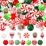 Qunclay 200 Pcs Christmas Beads for Crafts Wooden Christmas Beads Red Green and White Peppermint Candy Cane for Jewelry Making H