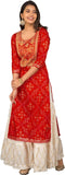 Anni Designer Womens Red Color Embroidery Bhandhani Kurta & Gold Printed Sharara,Red,2XL