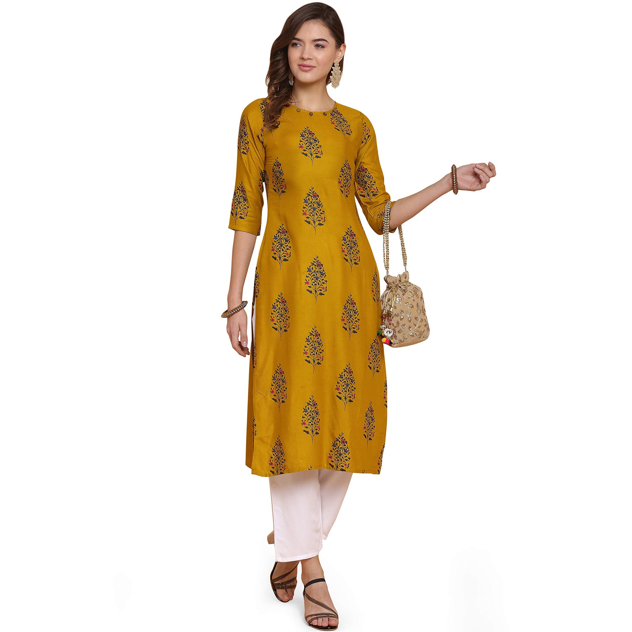 Anni Designer Women'S Rayon Straight Kurta (Yellow Xxl),Yellow,2XL