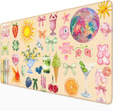 Nasdalgias Cute Pink Boho Pastel Desk Mat Colorful Desk Mat for Keyboard and Mouse XXL Large Mouse Pad Desk Pad Mat Floral Cozy 