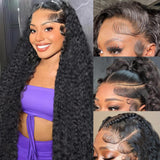 Gearina 13x4 Deep Wave Lace Front Wigs Human Hair 200 Density HD Transparent Lace Frontal Human Hair Pre Plucked Glueless Wigs H