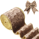 Riceshoot Christmas 4 Inch Velvet Ribbon 10 Yards Camel Wide Wired Velvet Ribbon with Gold Edge for Wrapping Bow Gift Box DIY