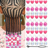 VENOFEN 60PCS Heart Hair Beads Hot Pink Loc Bead for Kids Girls Clear White AB Color Round Beads Cute Acrylic Hair Bead Accessor