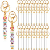 Tondiamo 24 Pcs Beadable Keychain Bars Bulk Beads for Keychain Making Kit Gifts for Women Men DIY Crafts(Gold)