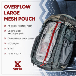 Vertx Overflow Pouches, Mesh Zipper Pouch for Tactical Gear, Backpack Accessories, Storage of Cables, Tool Kits, EDC Survival Bu