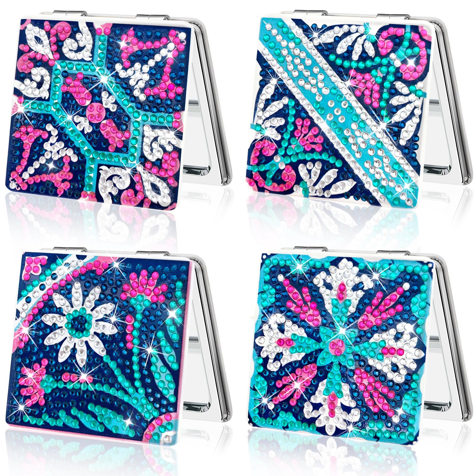 FILASLFT Diamond Painting Mirror, Flower Art Mirror, 4 pcs Compact Mirror, Portable Magnifying Folding Purse Mirror, Diamond Art