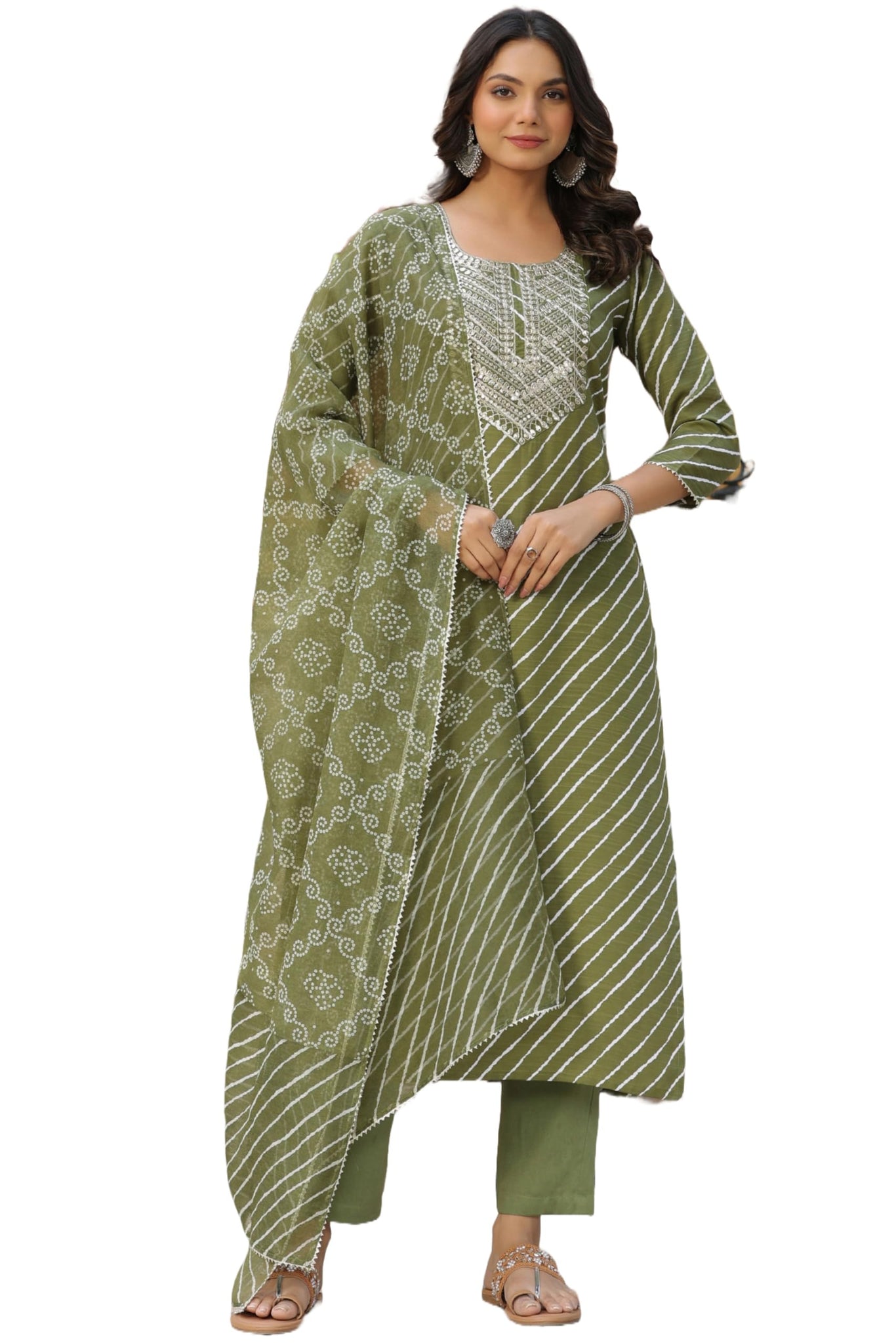 Anni Designer Women'S Cotton Blend Straight Printed Kurta With Pant & Dupatta (Doremi-Green_S_Green_Small),Green,S