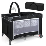 HONEY JOY Pack and Play, 4 in 1 Folding Infant Playpen with Bassinet, Quickly Assembled, Breathable Mesh Fabric, Carry Bag, Diap