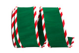 Reliant Ribbon Candy Cane Ticking Dupioni Deluxe Wired Edge Ribbon, Green