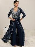 Libas Womens Embellished Georgette Co-Ord Set For Women Blue 2Xl
