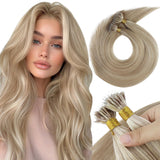 Sunny Hair Nano Bead Hair Extensions Human Hair Ash Blonde Highlight Bleach Blonde Nano Tip Hair Extensions Real Human Hair Stra