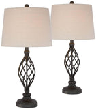 Franklin Iron Works Annie Modern Industrial Table Lamps 28 Tall Set of 2 with Dimmers Bronze Iron Cream Tapered Drum Shade for B