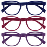 OPULIZE POP Reading Glasses for Women Men,Scratch Resistant Round Matt Frame with Spring Hinges, Blue, Pink, Purple +1.00 (Pack 