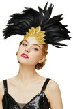 BABEYOND Carnival Feather Headpiece Showgirl Pageant Headband Women's 1920s Flapper Headband (Gold Crystal)