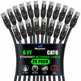 Maximm Cat 6 Ethernet Cable 6 ft (20-Pack) - High-Speed LAN Cable, Internet Cable, Patch Cable, and Network Cable - UTP, 10Gbps,