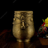 Vintage Gulley Handcrafted Brass Dhokra 3 Eyed Pen Stand | Handmade Tribal Art Pen Holder & Desk Organizer | Antique Brass Offic