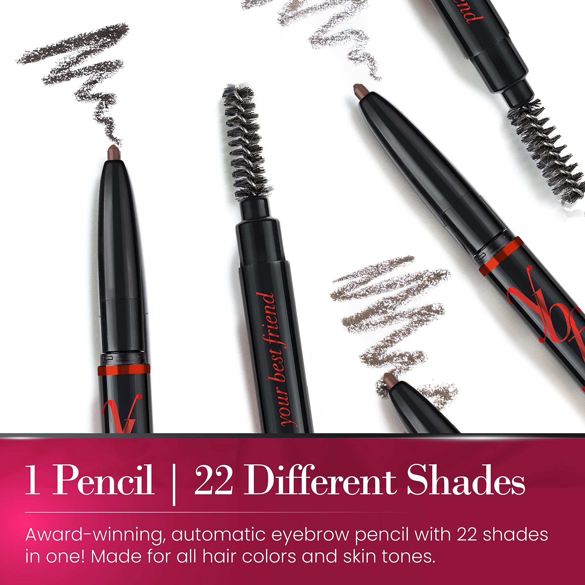 YBF Beauty Eyebrow Pencil - Universal Automatic Brow Pencil With Spoolie Brush - Perfect Eyebrow Makeup Shaper and Filler For Wo