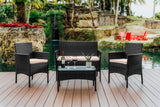 Nestl Wicker Patio Furniture - 4 Piece Outdoor Set with 2 Chairs, Loveseat, Glass Top Coffee Table, Perfect for Backyard, Pool o