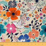 Colorful Flowers Fabric by The Yard Cute Cartoon Bird Outdoor Floral Fabric for Sewing Lovers Botanical Plants Rustic Garden Sty