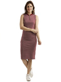 Miss Chase Women'S Comfortable Sleeveless Striped Midi Bodycon Dress With Zipper | 3 Colors(Mcss17D07-87-139-05,Maroon And White