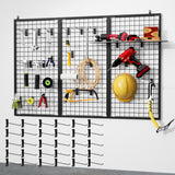 ztysn 3pcs Grid Wall Panels Display Stand -Wire Grid Hanging Rack with 30 Hooks, Freely Assembled Art Display Panels/Workshop Wa