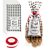 Zonon 100 Pack Bread Bags for Homemade with 1 Roll Tie Ribbon 18 x 8 Inch Large Clear Plastic Bakery Wrapping Buffalo Plaid Groc