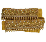 Vama Fashions Adjustable Golden Embroidery Cloth Crystal Stone Saree Waist Belt Stretchable Kamarpatta Kamardhani Kamarband Kama