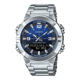 Casio AMW870DA-2A1V Mens Stainless Steel Blue Dial Analog Digital Dual Time Zone Watch